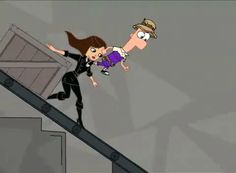 a cartoon character is walking up the stairs