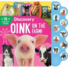 the book cover for discovery on the farm with pictures of different animals and their names