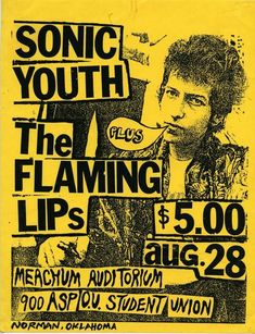 an old concert poster for sonic youth, the flaming lips and megafum auditorium