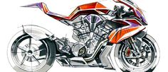 an artistic drawing of a motorcycle on a white background with red and purple stripes,