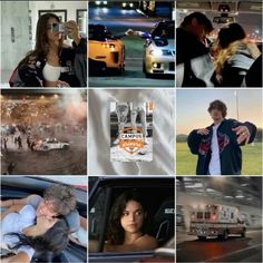 the collage shows people and vehicles in different scenes