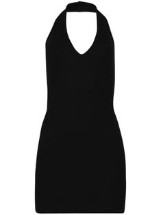 jet black cotton-modal blend halterneck sleeveless open back straight hem thigh-length Black Halter Dress, Versace Outfit, City Dress, French Chic, Cream Dress, Summer Beach Wear, Really Cute Outfits, Dress Backs, Cute Casual Outfits