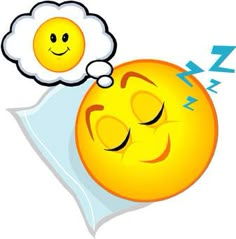 an emoticive smiley face sleeping with a thought bubble above it