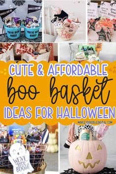 a collage of halloween themed items with the words cute and adorable boo - basket ideas for halloween