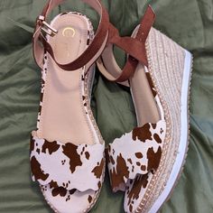 Comfort Est 1946 Cow Print Wedge Heels Sz: 10w Nwot Worn One Time In The House. One Strap On The Ankle. Fast Shipping Next Business Day! Wedges Outfit, Womens Shoes Wedges, Cow Print, Wedge Heels, Comfortable Shoes, The House, Cow, Wedges, Women Shoes