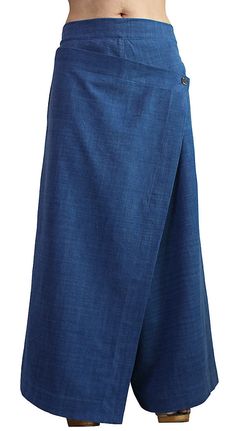 ChomThong Hand Woven Cotton Loose Skirt-like Wide by SawanAsia Indigo High Waist Fitted Bottoms, Full-length Cotton Lined Skirt, Full Length Cotton Lined Skirt, Fitted High Waist Indigo Bottoms, Full-length Lined Cotton Skirt, Summer Fitted Indigo Bottoms, Fitted Blue Cotton Wrap Skirt, Lathe Tools, Crimping Tool