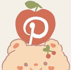 an apple sitting on top of a teddy bear with the letter p above it's head