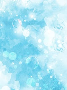 an abstract blue background with bubbles in the sky and snow flakes on the ground