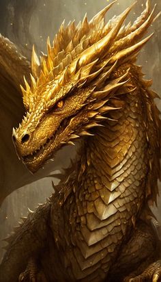 a golden dragon sitting on top of a rock