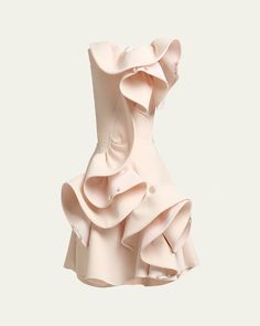 Maticevski "Atone" mini dress features statement ruffle details with pearlescent pins throughout     Strapless neckline    Sleeveless    Hem falls above the knee    Aline silhouette     Back zip closure    Polyester    Made in Australia