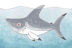 a drawing of a shark with its mouth open