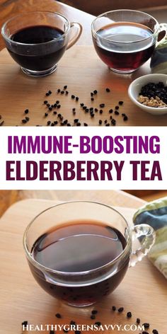 the ingredients for elderberry tea are shown in separate bowls