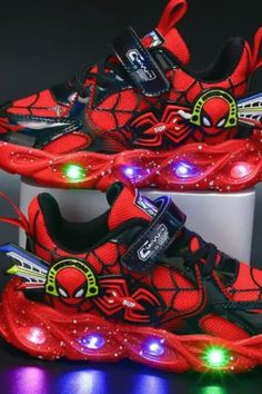 Light up their day with our Spiderman LED Sneakers Shoes! Perfect for little superheroes, these shoes feature fun LED lights that flash with every step. Let their Spidey senses shine! #comfychildrenshoes #spiderman #ledsneakers #superherostyle #USIndependencedaysale Red Breathable Slip-on Sneakers With Round Toe, Cushioned Synthetic Sneakers, Multicolor Running Shoes With Rubber Sole And Round Toe, Multicolor Running Shoes With Rubber Sole, Multicolor Sneakers With Studded Rubber Outsoles, Red Slip-on Sneakers For Sports With Round Toe, Red Breathable Sneakers For Outdoor Activities, Multicolor Slip-on Sneakers For Outdoor, Multicolor Slip-on Outdoor Sneakers