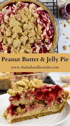 two pictures of peanut butter and jelly pie with the words, peanut butter and jelly pie