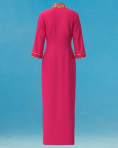 Our best-seller Noor Dress has now been reimagined in a rich, hot pink–perfect for a night out in Mustique. An opulent embellishment in gold, pearl and turquoise frames an otherwise minimalistic fuchsia dress tailored with modern simplicity in mind. The heavier fabric of the Noor Long Hot Pink Tunic Dress makes for a sensual looking (and feeling) drape. • 100% viscose• No see-through• Hand embellished with gold, pearls, and turquoise colored beads• Hook and eye closure• Hits just below the ankle Pink Tunic Dress, Turquoise Frame, String Necklace, Long Hots, Fuchsia Dress, Pink Tunic, Gold Embellishment, Sash Belt, Turquoise Color