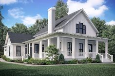 this is an artist's rendering of a farmhouse style house with porches and columns