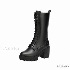 Lasaky - Premium Leather Thick-soled Martin Boots with High Chunky Heels, Waterproof Platform, and Ankle-length Design. Wide Calf Chunky Platform Boots With Round Toe, Wide Calf Boots With Chunky Platform And Round Toe, Winter Combat Boots With Reinforced Heel, Waterproof Wide Calf Boots With Round Toe, Wide Calf Waterproof Boots With Round Toe, Outdoor Platform Boots With Reinforced Heel And Round Toe, White Canvas Shoes, Couple Shoes, Womens Chunky Heels