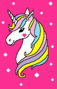 an image of a pixelated unicorn on a pink background