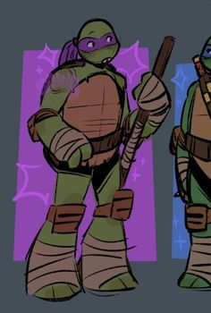 an image of two teenage mutant ninjas in different poses with one holding a baseball bat