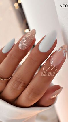 @matuszewsk.a Bride Almond Nails, Engagement Nails, Bridesmaids Nails, Nude Nail Designs, Nails For Women, Bride Nails, Fall Nail Colors, Oval Nails