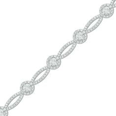 Curate your collection of classic accessories with this tasteful diamond bracelet. Crafted in sterling silver, this choice features petite diamonds - artfully set to enhance size and sparkle - wrapped in open beaded frames. Open marquise-shaped links shine with beaded details to complete this alternating design. Radiant with 1/10 ct. t.w. of diamonds and a brilliant buffed luster, this 7.5-inch bracelet secures with a tongue and groove clasp. Classic Accessories, Diamond Frame, Tongue And Groove, Bracelet Clasps, Precious Jewelry, Creative Arts, Diamond Stone, White Metal, Bracelet Designs