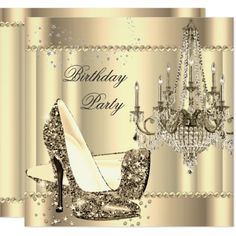 an elegant birthday party with high heel shoes and chandelier