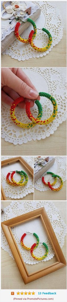 #Rasta hoop #earrings, Jamaica #hippie jewelry, Large circle jewellery gift, Beadwork geometric festival hoops, Big seed bead africa earrings  #hoopearrings Bohemian Yellow Hoop Earrings, Yellow Beaded Hoop Earrings, Yellow Colorful Beaded Hoop Earrings, Yellow Beaded Round Hoop Earrings, Yellow Beaded Small Hoop Earrings, Small Yellow Beaded Hoop Earrings, Africa Earrings, Circle Jewelry, Beaded Crochet