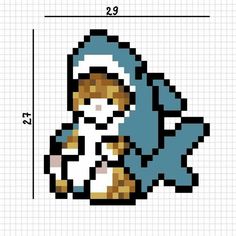 an image of a pixellated drawing of a cat with a blue hat and tail