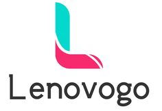 the logo for lenovogo is shown in pink and blue colors on a white background