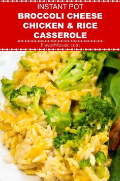 broccoli cheese chicken and rice casserole on a white plate