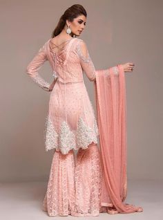 Western Sharara, Sharara Suit Designs Latest, Sharara Suit Designs, Gharara Pants, Pink Sharara, Eid Fashion, Zainab Chottani, Embellished Wedding Dress, Girls Attire