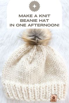 chunky knit beanie hat Knit A Hat For Beginners, Beginner Knit Hat, How To Knit A Hat, Chunky Hat Pattern, Knit A Hat, Bulky Yarn Patterns, Quick Knitting Projects, Beginner Knit, Baby Hat Free Pattern