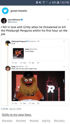 the twitter account for gritty is shown