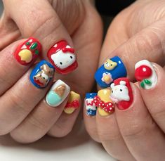 Hello Kitty Nails Art, Kitty Nails, Retro Nails, Hello Nails, Airbrush Nails, Anime Nails, Nail Box, Hello Kitty Nails