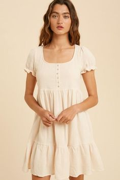 COTTON GAUZE BABYDOLL SHORT SLEEVE HENLEY DRESS – Mota Boutique Back Tie Dress, Henley Dress, Short Sleeve Henley, Flowy Mini Dress, Gingham Print, Ruffle Skirt, Tie Dress, Babydoll Dress, Button Detail