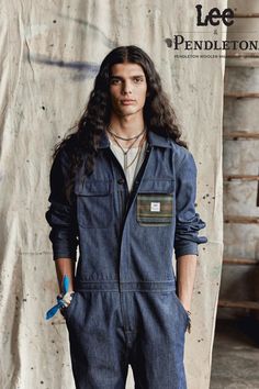 A one-of-a-kind twist on a timeless classic, this Lee x Pendleton Union-All is one of the most versatile styles a man can own. Carefully crafted from some of the last remaining selvedge remnants from our long-time friends at Cone Mills' White Oak Plant, this men's one piece jumpsuit is a must have gift for him if he is a lover of denim. Exclusive to this collaboration, this vintage-inspired coverall is perfected with a striped pattern that really pop against the dark indigo selvedge denim. Denim Coverall, Mens Fashion Denim, One Piece Man, Jumpsuit Men, Long Time Friends, Dark Indigo, Selvedge Denim, Denim Details