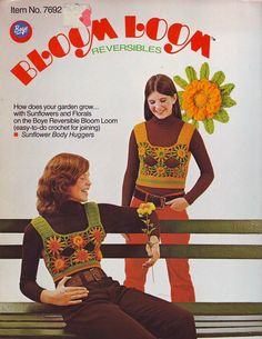 an advertisement for bloom loom reversibles featuring two women sitting on a bench