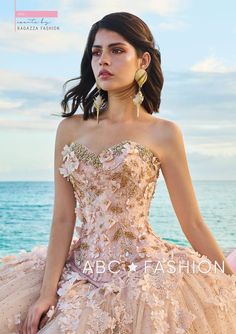 Floral Beaded 2-Piece Quinceanera Dress by Ragazza Fashion D08-508-Quinceanera Dresses-ABC Fashion Beige Quinceanera Dresses, Dresses With 3d Flowers, Charro Dress, Makeup Gold, Sweet 15 Dresses, Mary's Bridal, Embroidery Beading, Glitters Skirt, Beautiful Long Dresses