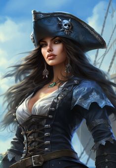 a woman dressed in pirate clothing with long hair