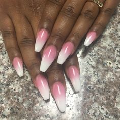 Ombre nails, pink and white, coffin nails, pink and white fade Barbie Pink Ombre Nails, Dark Pink And White Ombre Nails, Ombré Sns Nails, Pink White Ombre Nails, Call Nails, Pink And White Ombre Nails, Nails Pink And White, White Ombre Nails, Almond Nails Pink