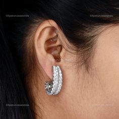 "Add vivacity to your glamorous look by wearing this Earringss by Spectrum Jewels. Featuring an ethnic handmade design, this Earrings is embellished with Diamond for a more feminine effect. Wear these 18k White Gold Earrings with your best casual outfits to look iconic. ✧✧Welcome To Our Shop Spectrum Jewels India✧✧ \"\"18k White Gold Diamond Earrings For Women, Natural Hoop Earrings For Birthday Gift, Valentine Earrings Jewelry For Wife\"\" ★PRODUCT SPECIFICATION★ * ITEM CODE - SEE-1383K * EARRING LENGTH - 30 Millimetres Approx * METAL - 18k White Gold * 18k White Gold Weight : 10.71 gm  * GROSS WEIGHT - 12.63 gm Approx * MAKING - Handmade ★MAIN STONE DETAILS★ * STONE NAME:- Diamond * STONE SHAPE:- Round * DIAMOND WEIGHT:- 9.6 Carat * AVERAGE DIAMOND CLARITY :- SI1-S2  * DIAMOND COLOR :- H Round Wrap Earrings For Anniversary, Anniversary Round Wrap Earrings, Elegant Hoop Earrings For Celebration, Valentine Earrings, Diamond Earrings For Women, White Gold Diamond Earrings, Valentines Earrings, Gift Valentine, Women Earrings