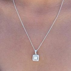 Women's 925 Sterling Silver Halo Cz Square Princess Cut Pendant Necklace 18" Square Diamond Necklace, Square Diamond Pendant, Square Diamond, Square Cut, Princess Cut, Womens Jewelry Necklace, Round Diamonds, Diamond Necklace, Diamond Cuts