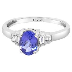 LeVian 14K White Gold Blue Tanzanite Gemstone Baguette Diamond Cocktail Ring Blue Tanzanite, Tanzanite Gemstone, Diamond Cocktail Rings, Baguette Diamond, Cocktail Rings, Tanzania, Sapphire Ring, Jewelry Rings, Sapphire