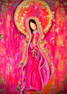 a painting of a woman in pink and gold