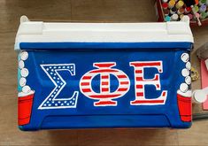 Phi Sigma Kappa Cooler, Sae Cooler Ideas, Phi Tau Formal Cooler, Beach Weekend Cooler Fraternity, Frat Coolers Beach Weekend, Fraternity Coolers Ideas, Frat Coolers Ideas Fraternity, Frat Cooler Name On Top