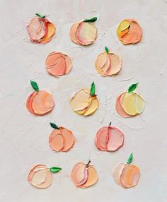 Add some cheerful, colourful and textured art to your home! Ann Marie Coolick creates totally spring vibe artwork that can brighten anyone's day. Peach painting: International artist, colour pop art, fun art, bright art, textural art, bold art, rainbow art, cute art, abstract art, floral art, oil paintings, mini peaches, fruit artwork, pink and orange peaches. Check out more of her pieces by clicking the pin! Peach Paint, Peaches And Cream, Ann Marie, Fruit Painting, Textured Canvas Art, Impasto Painting, Art Painting Acrylic, Painting Art Projects, Diy Canvas