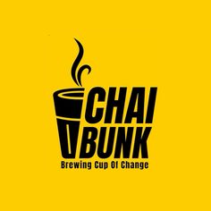 the logo for chai vbunk brewing cup of change is shown on a yellow background