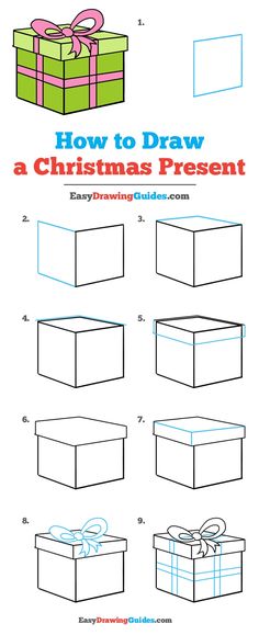 how to draw a christmas present box with step by step instructions for kids and adults