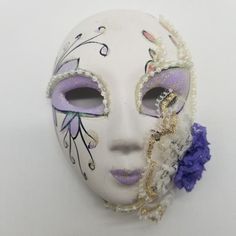 Mardi Gras Masquerade Mask Ceramic Purple White Flower Beaded Wall Decor * Description: This Is A Small Mask To Hang On The Wall. Adorned With Clear Beads, Glitter, Purple Flower. * Measures: 4.75"L X 3.5"W X 1.5"H * Made Of: Ceramic * Color: Dominant White. With Some Violets/Purples * Condition: No Chips Or Cracks. Some Scratching. Great Condition. (Nwot) * Items Are Described And Photographed As Accurately As Possible. Colors May Appear Different Due To Lighting Or Monitor Settings. * If Somet White Masquerade Mask For Mardi Gras Gift, White Masquerade Mask For Mardi Gras, Mask Ceramic, Mardi Gras Masquerade, Ceramic Color, Clear Beads, Masquerade Mask, Purple Flower, White Flower