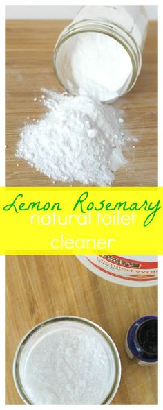 the ingredients to make lemon rosemary natural relief cleanser are shown in two separate images